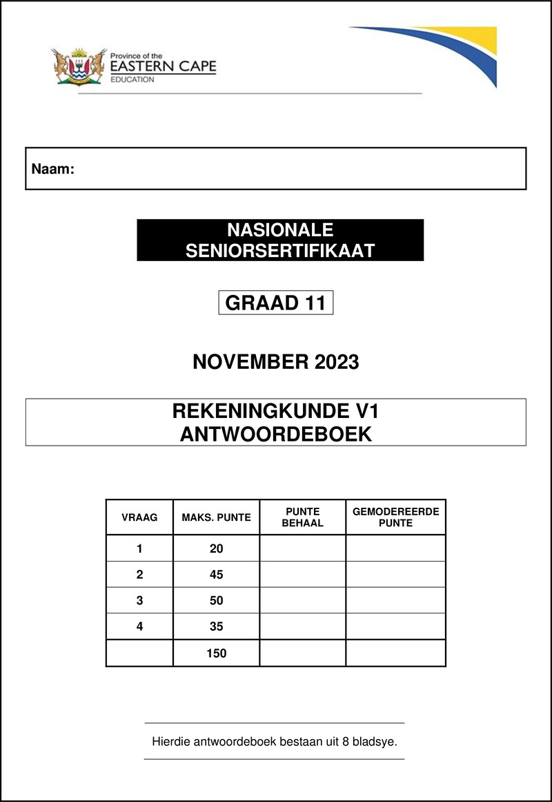 Grade 11 Accounting past paper 2023 – accounting p1 gr11 answerbook november 2023 afr final