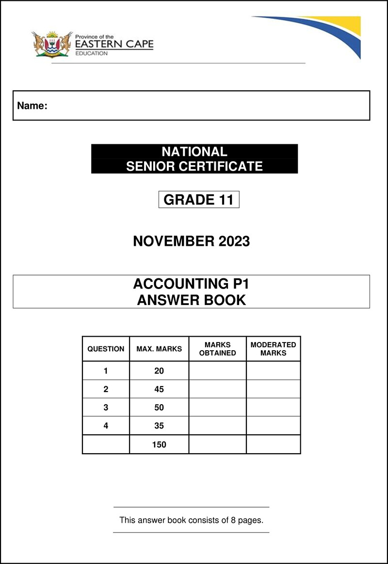 Grade 11 Accounting past paper 2023 – accounting p1 gr11 answerbook november 2023 eng