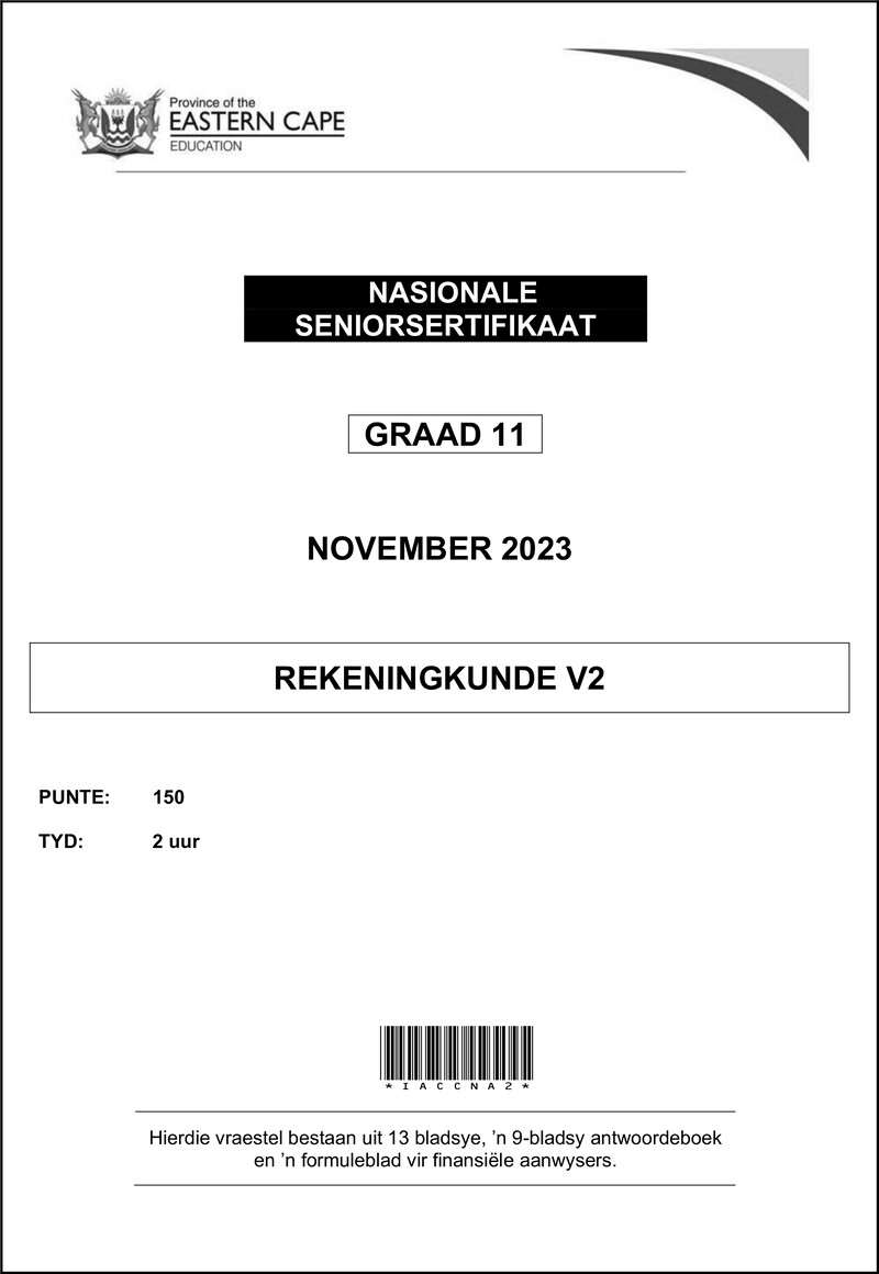 Grade 11 Accounting past paper 2023 – accounting p2 gr11 qp nov2023 afr d