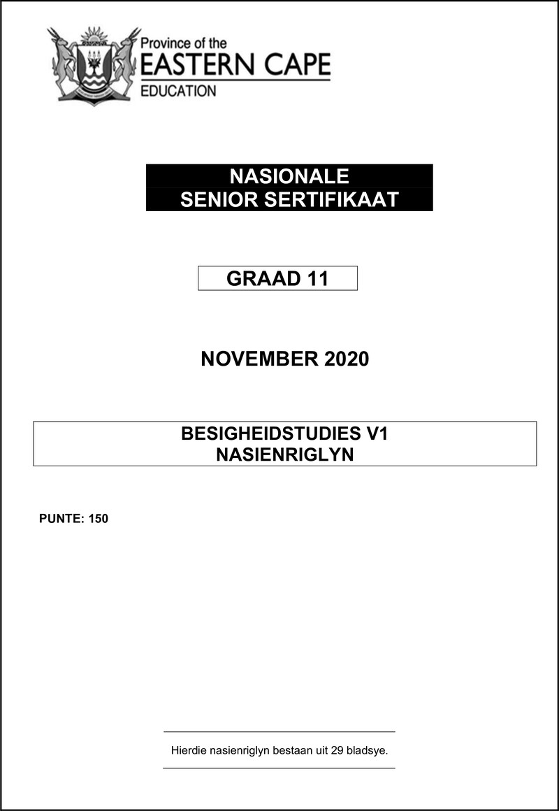 Grade 11 Besigheidstudies past paper 2020 – afr bstd gr 11 p1 memo 2020 d