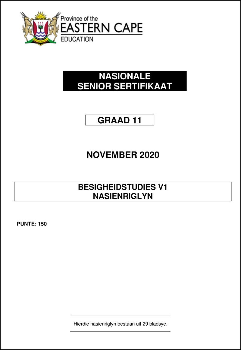 Grade 11 Besigheidstudies past paper 2020 – afr bstd gr 11 p1 memo 2020