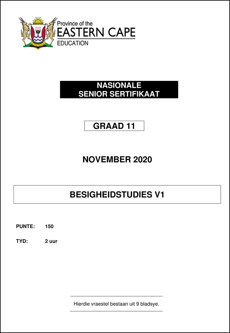 Grade 11 Besigheidstudies past paper 2020 – afr bstd gr 11 p1 qp 2020