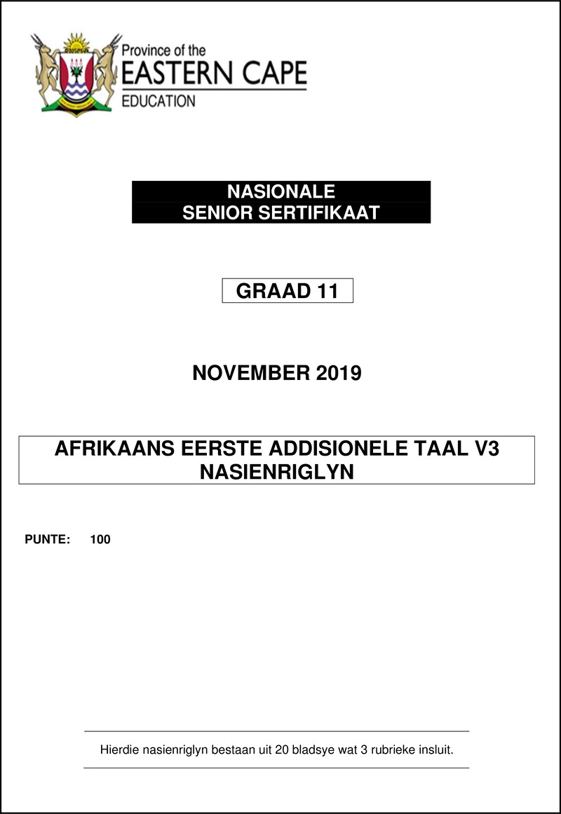 Afr Fal P3 Memo Graad 11 November 2019