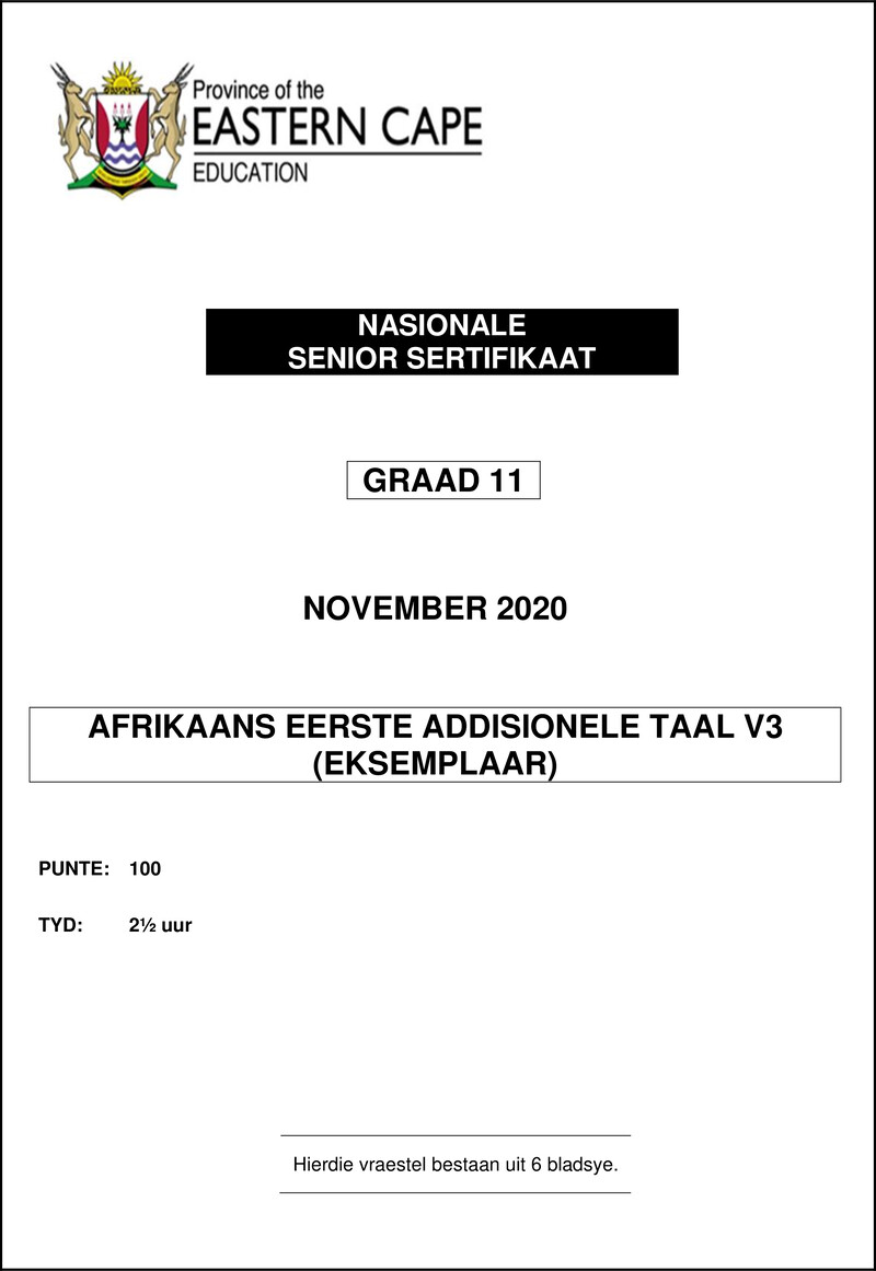 Grade 11 Afrikaans past paper 2020 – afr fal p3 qp gr11 november 2020