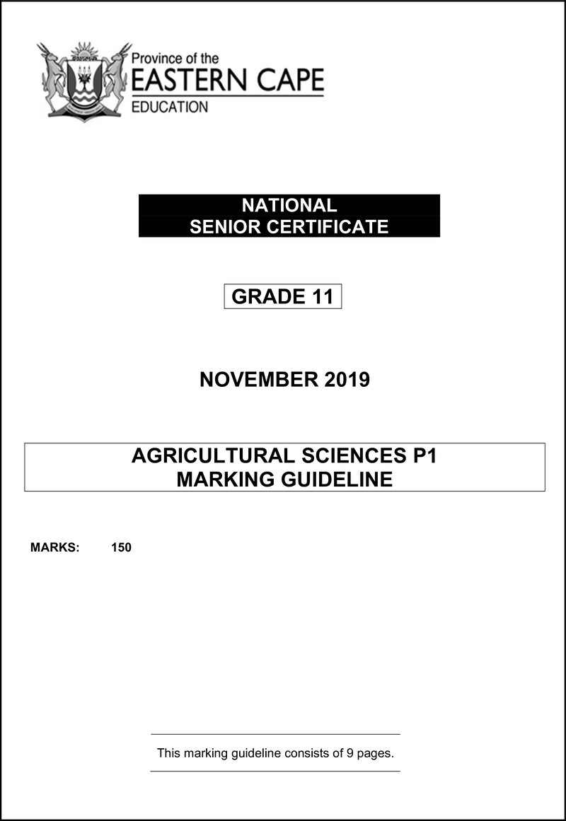 Agric Sciences P1 Gr11 Memo Nov2019 Eng D