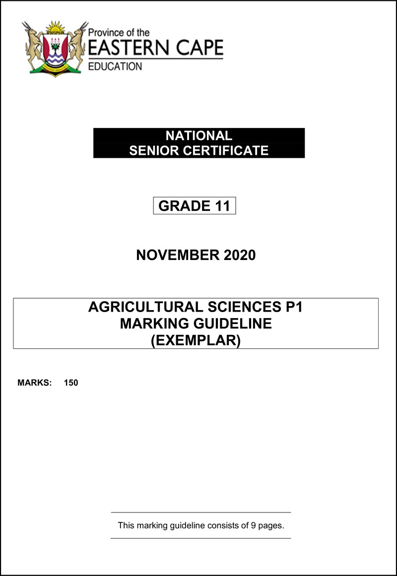 Agric Sciences P1 Gr11 Memo Nov2020 Eng