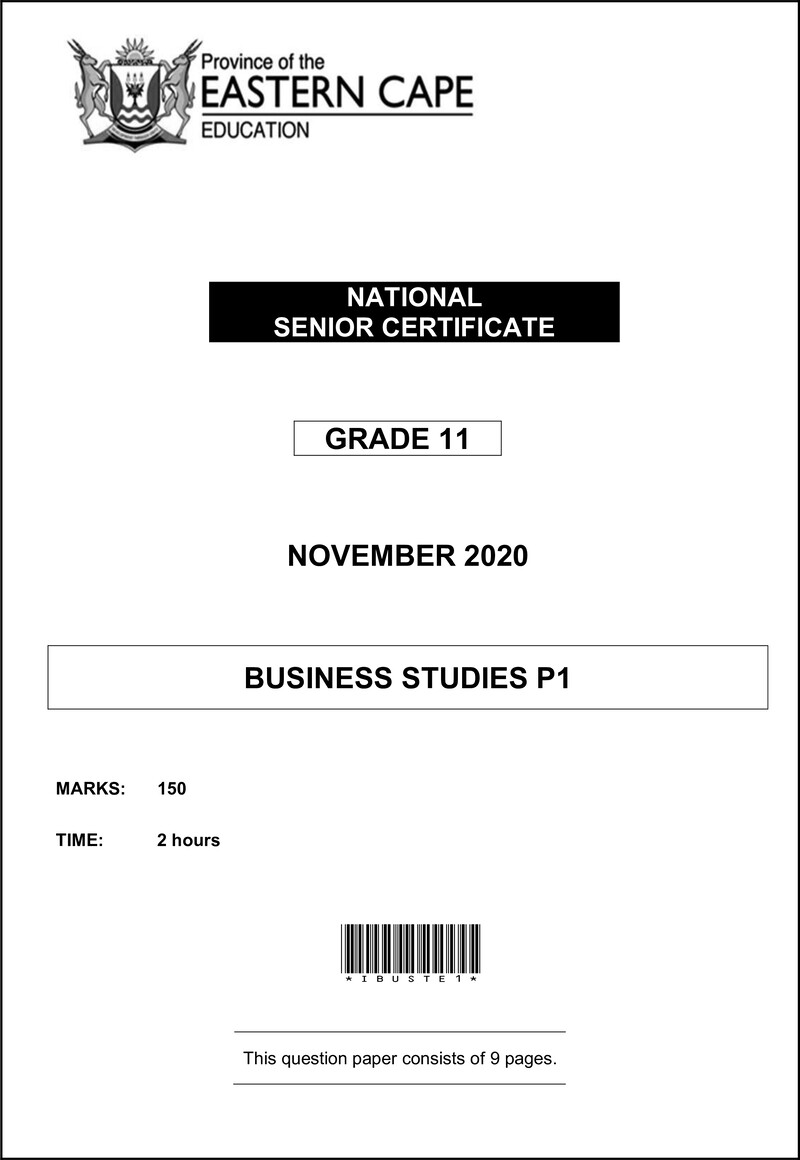 Grade 11 Business Studies past paper 2020 – bstd eng gr 11 p1 qp memo 2020 d