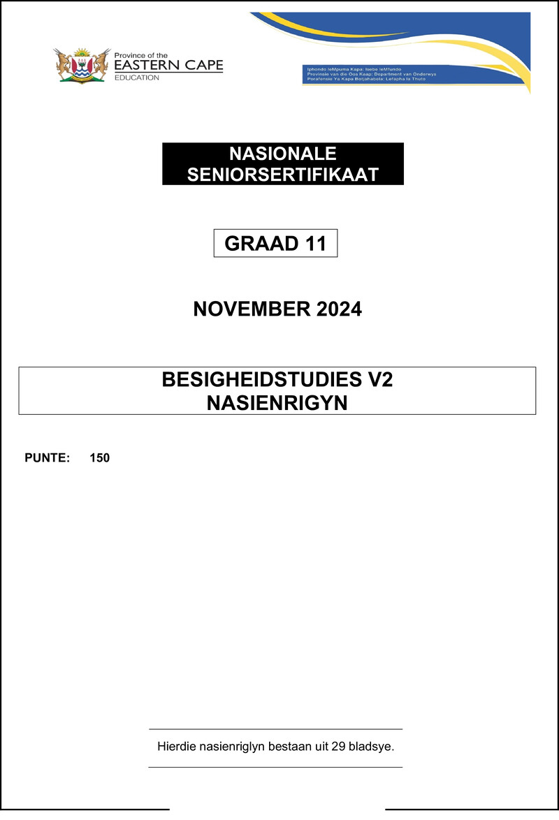 Grade 11 Business Studies past paper 2024 – business studies gr 11 p2 mg afr