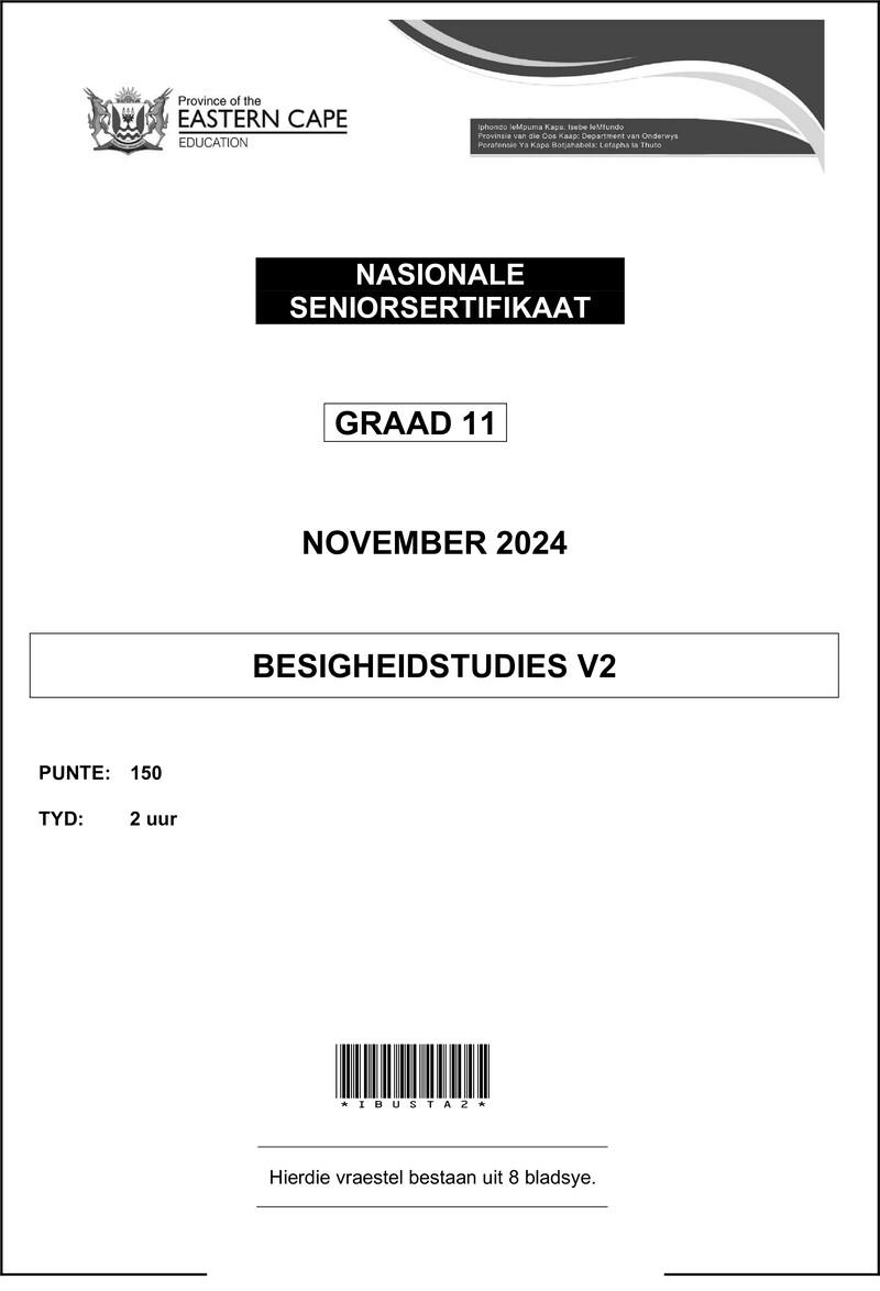 Business Studies Grade 11 P2 QP Afr Dd