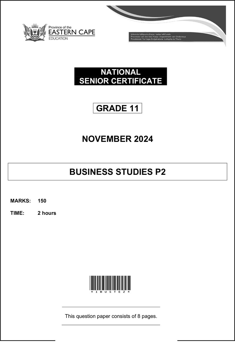 Business Studies Grade 11 P2 QP Eng D