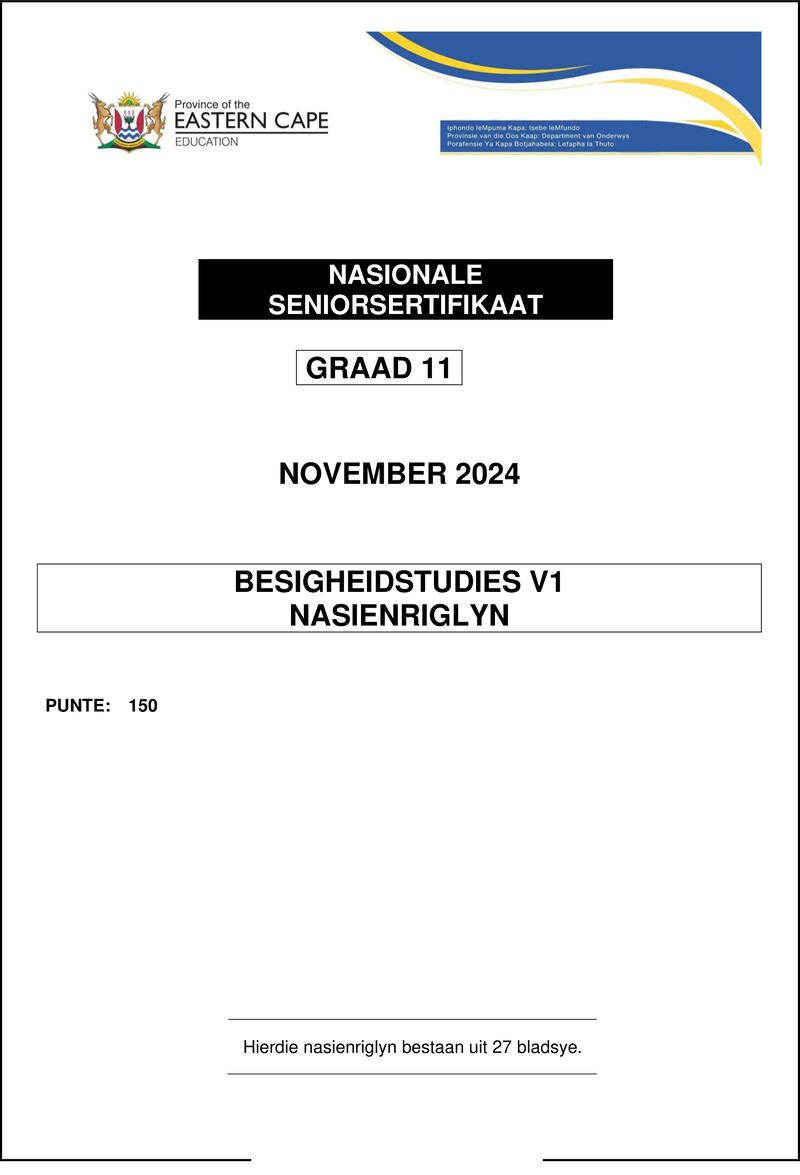 Grade 11 Business Studies past paper 2024 – business studies p1 gr11 memo november 2024 afr