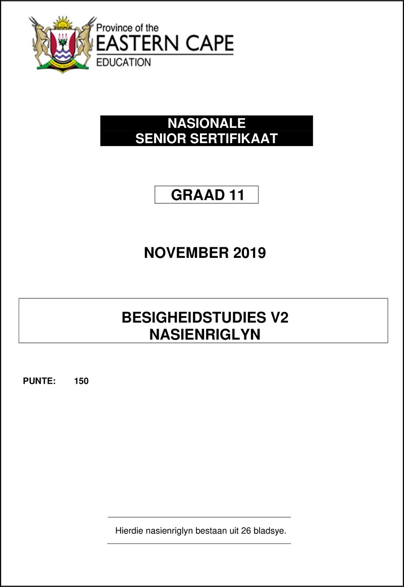 Grade 11 Business Studies past paper 2019 – business studies p2 memo gr11 nov2019 afr