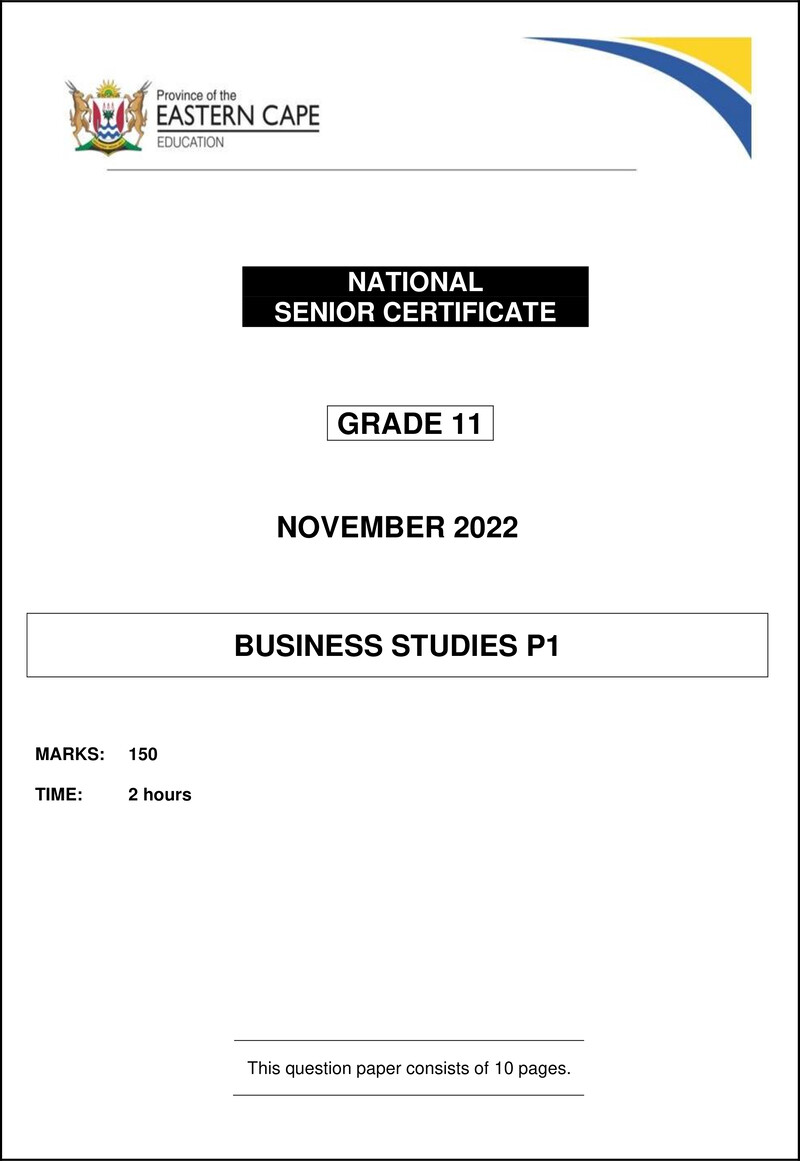 Grade 11 Business Studies past paper 2022 – business studies qp gr11 nov2022 eng