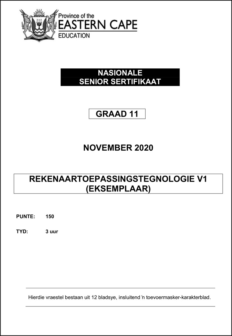 Grade 11 Rekenaartoepassingstegnologie past paper 2020 – cat p1 qp gr11 nov 2020 afr d