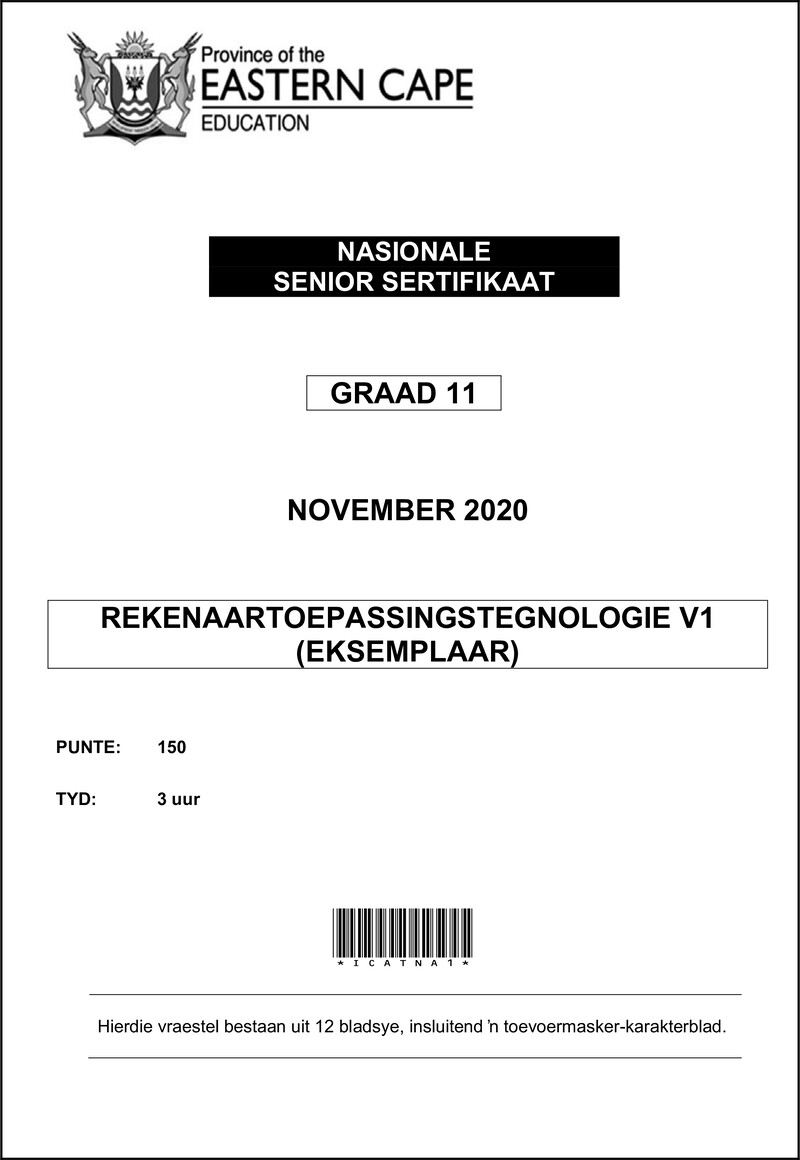Grade 11 Rekenaartoepassingstegnologie past paper 2020 – cat p1 qp memo gr11 nov 2020 afr d