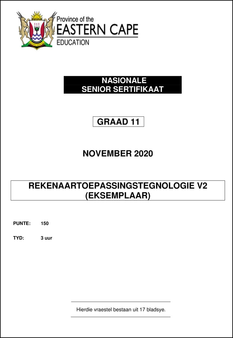 Grade 11 Rekenaartoepassingstegnologie past paper 2020 – cat p2 gr11 qp november 2020 afr