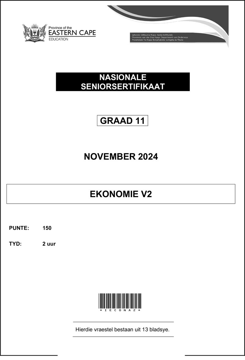 Economics Grade 11 P2 QP Nov 2024 Afr D