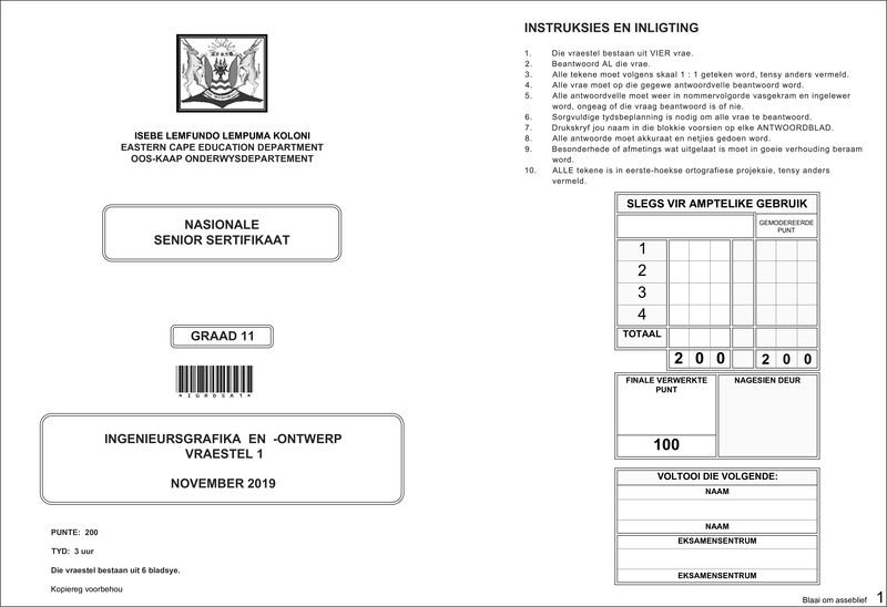 Grade 11 Ontwerp past paper 2019 – egd p1 gr 11 afr qp d