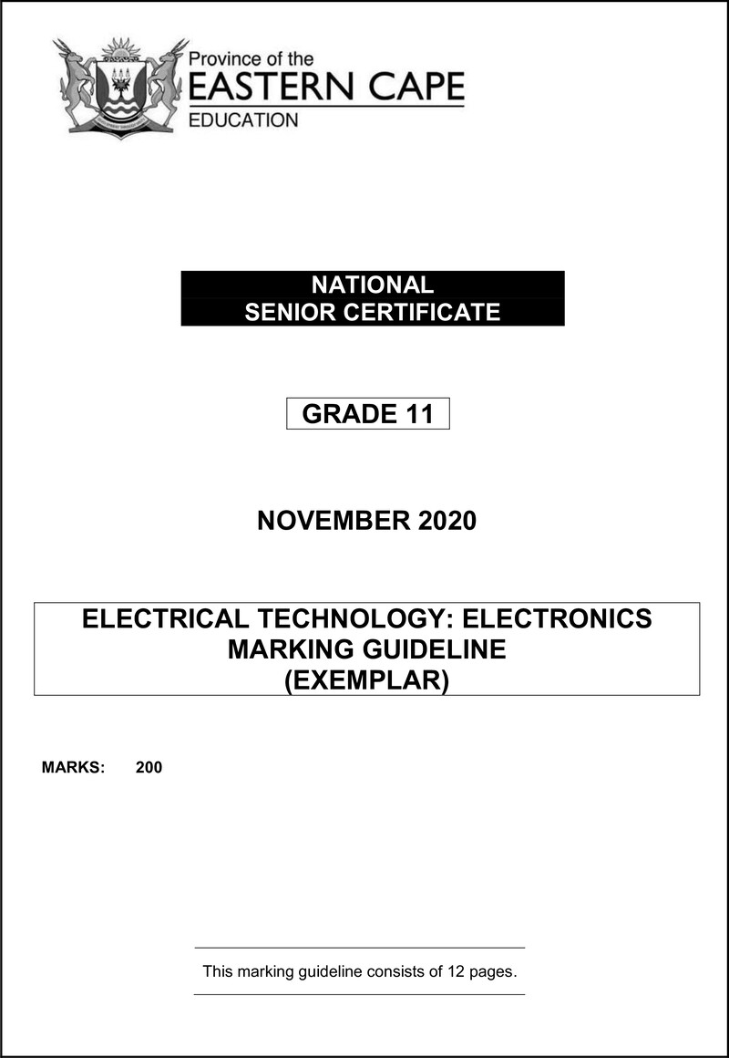 Grade 11 Electrical Technology past paper 2020 – elec tech gr11 memo nov2020 electronics eng d