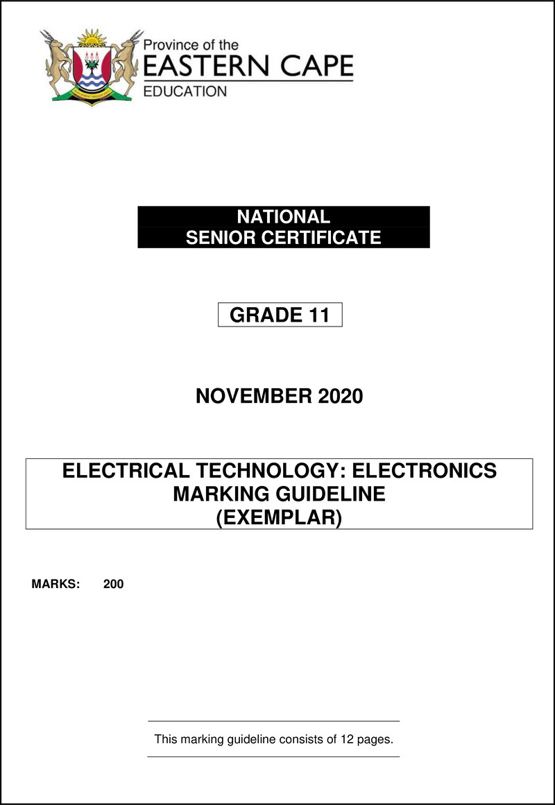 Grade 11 Electrical Technology past paper 2020 – elec tech gr11 memo nov2020 electronics eng