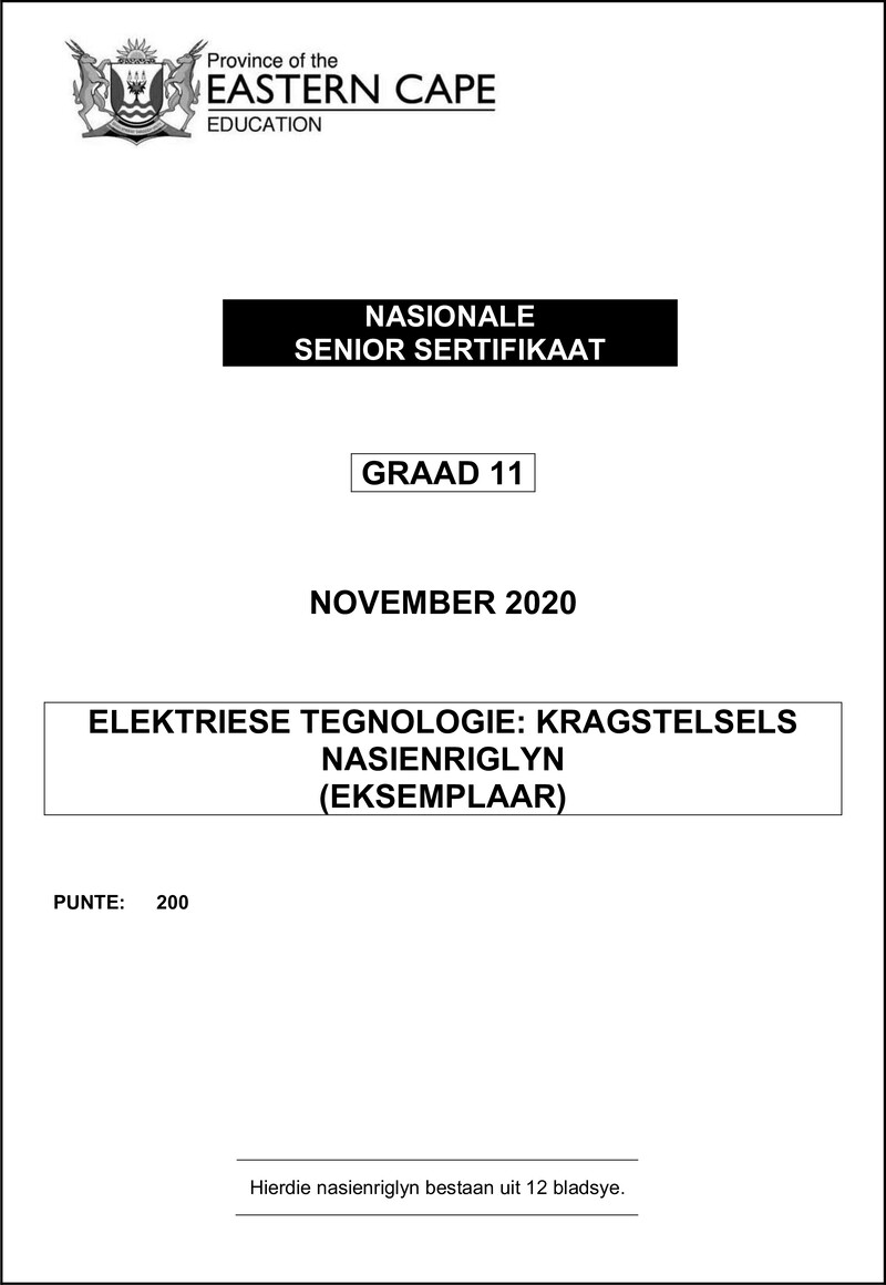 Grade 11 Elektriese Tegnologie past paper 2020 – elec tech gr11 memo nov2020 power afr d