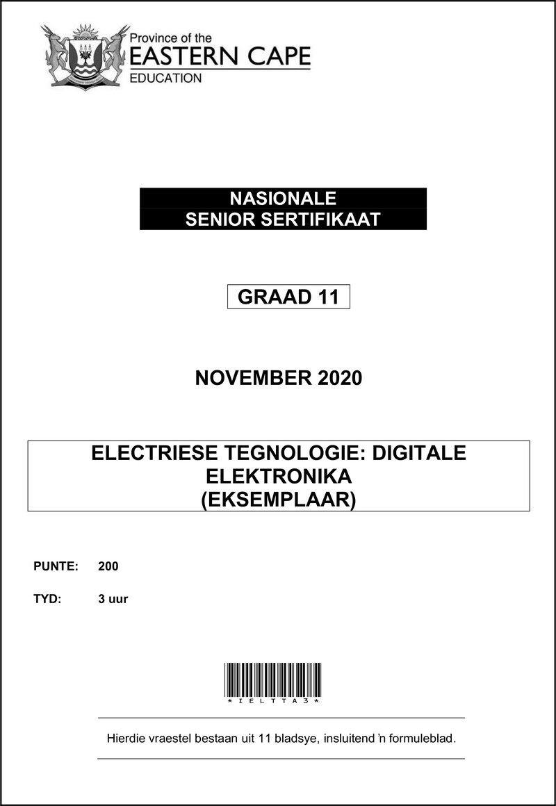 Grade 11 Elektriese Tegnologie past paper 2020 – elec tech gr11 qp memo nov2020 digital afr d