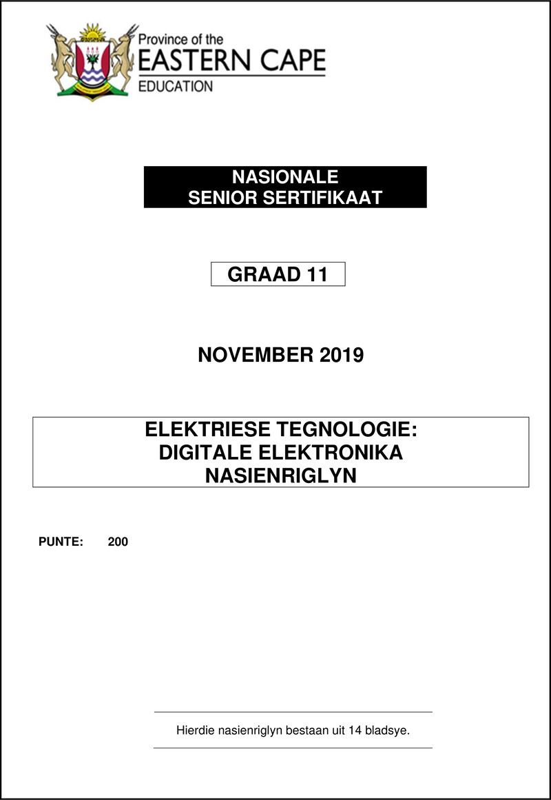 Grade 11 Elektriese Tegnologie past paper 2019 – electrical tech memo gr11 nov 2019 afr dig 1