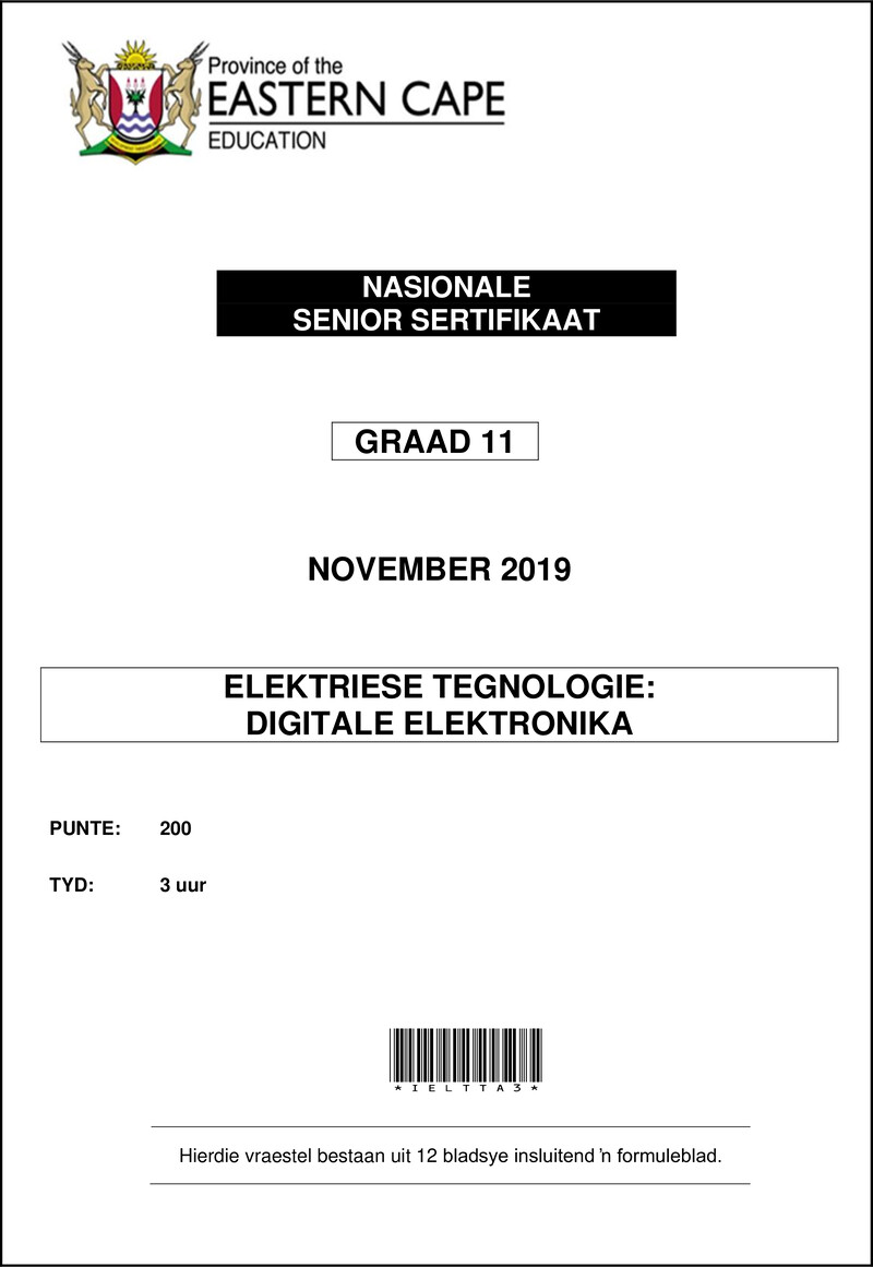 Grade 11 Elektriese Tegnologie past paper 2019 – electrical tech qp gr11 nov 2019 afr dig