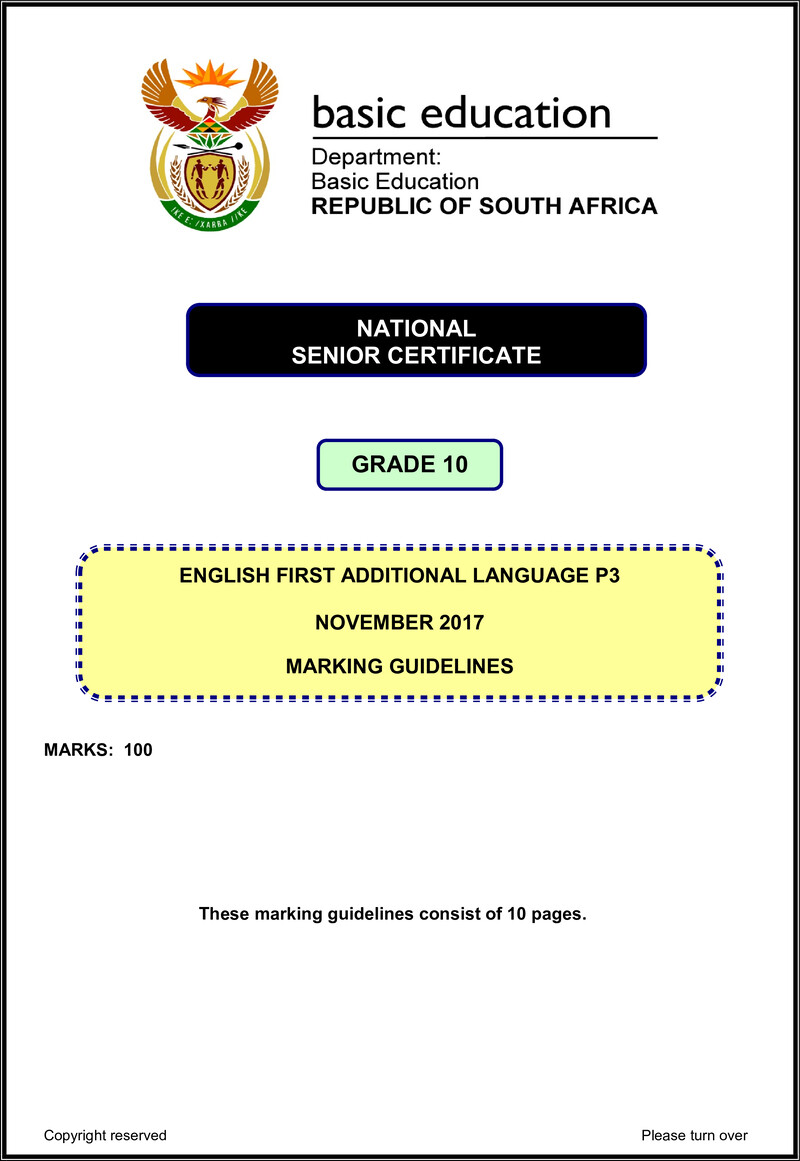 Grade 10 English past paper 2017 – eng fal p3 grade 10 nov 2017 memo