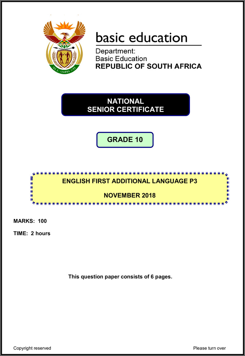 Grade 10 English past paper 2018 – eng fal p3 grade 10 nov 2018