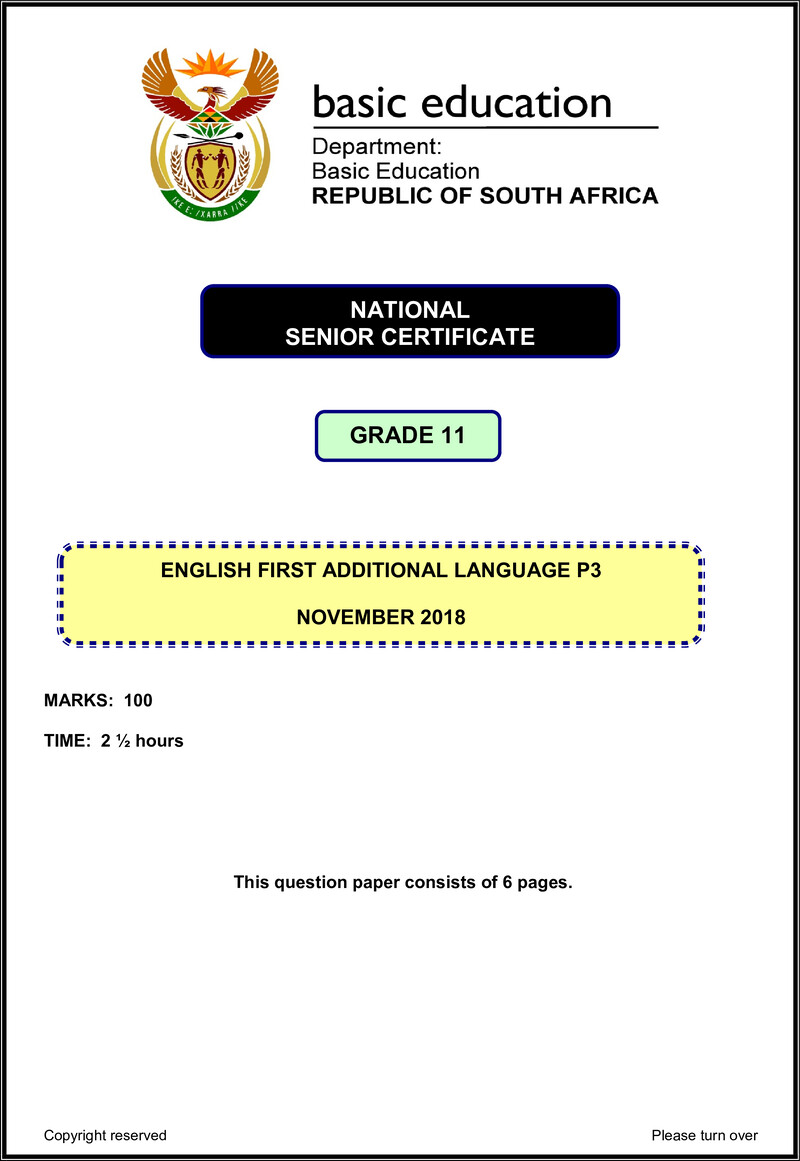 Grade 11 English past paper 2018 – eng fal p3 grade 11 nov 2018