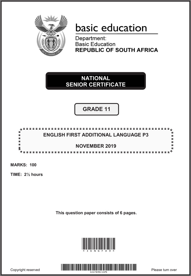Grade 11 English past paper 2019 – eng fal p3 grade 11 nov 2019