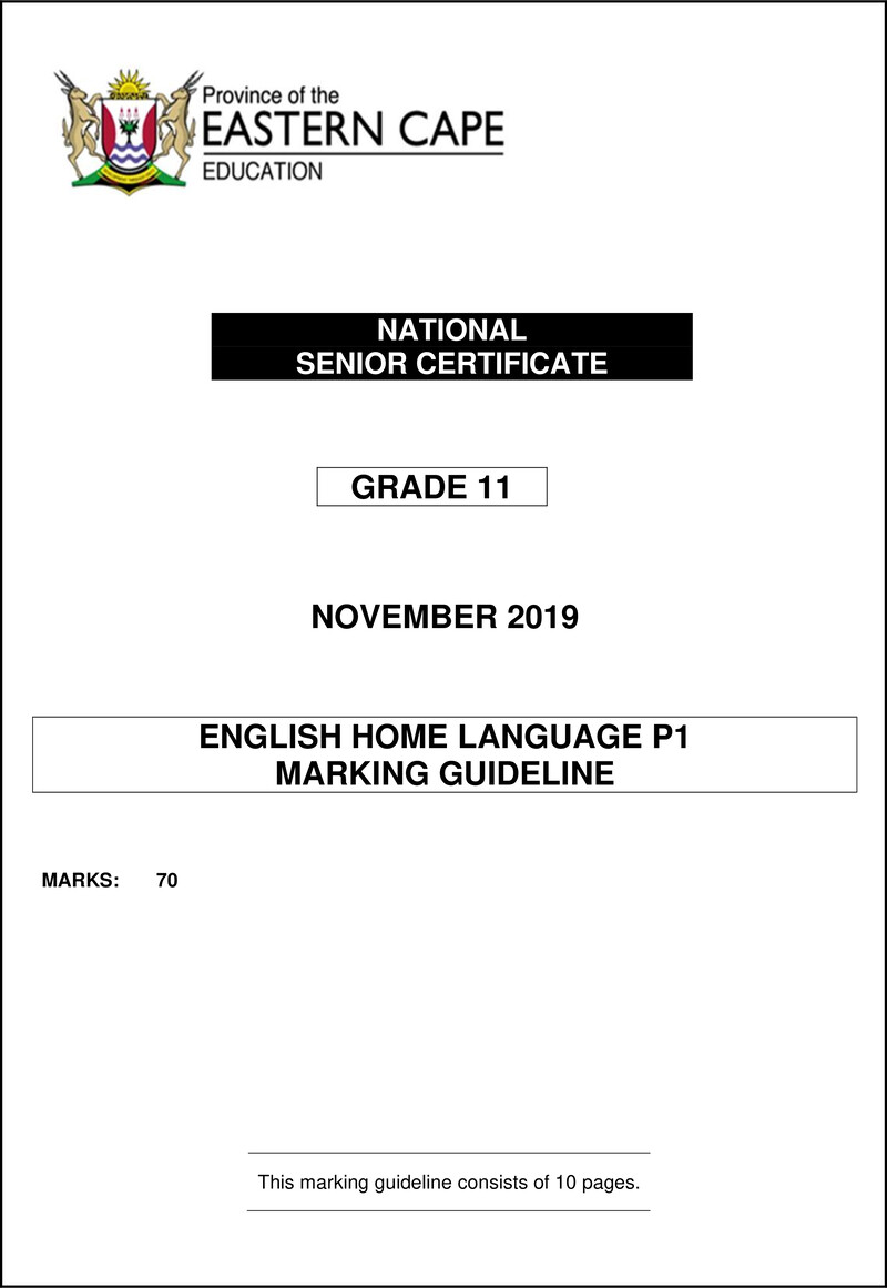 Grade 11 English past paper 2019 – eng hl p1 gr11 memo nov2019