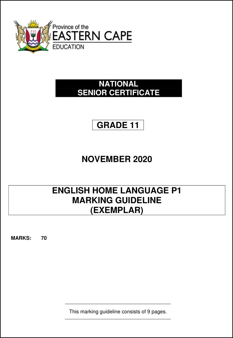 Grade 11 English past paper 2020 – eng hl p1 gr11 memo nov2020