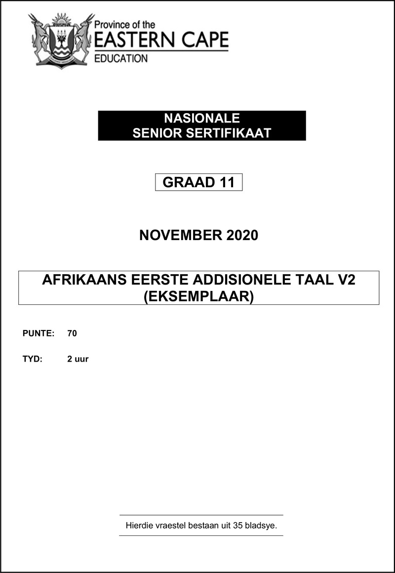 Grade 11 Afrikaans past paper 2020 – gr 11 afr fal p2 qp nov 2020 d