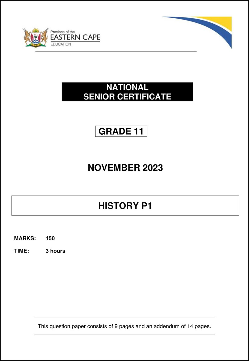 Grade 11 History past paper 2023 – history p1 gr11 qp nov 2023 eng