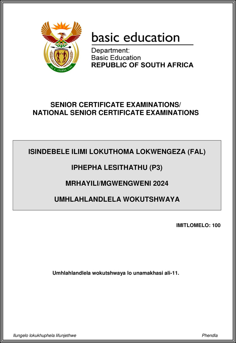 Isindebele Fal P3 May June 2024 Mg