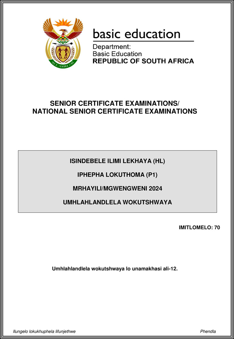 Isindebele Hl P1 May June 2024 Mg