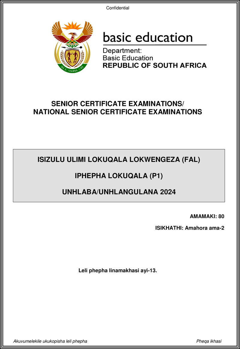 Isizulu Fal P1 May June 2024