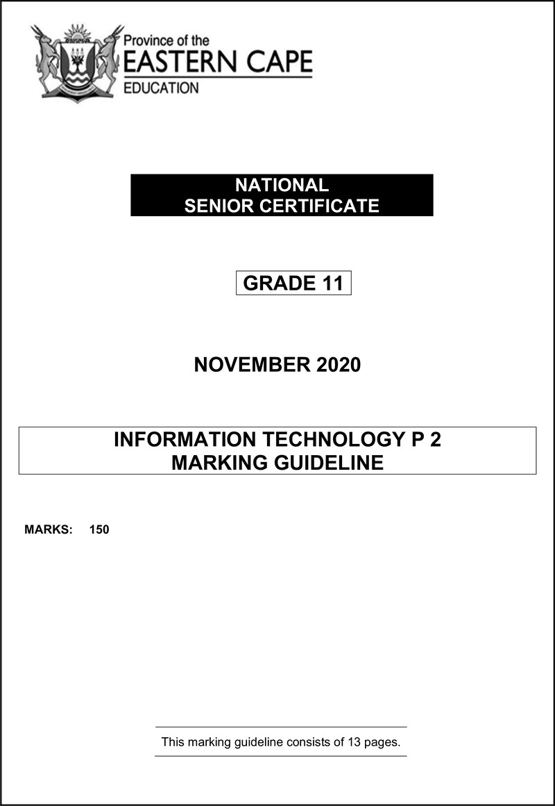 Grade 11 Information Technology past paper 2020 – it p2 gr11 memo nov2020 eng d
