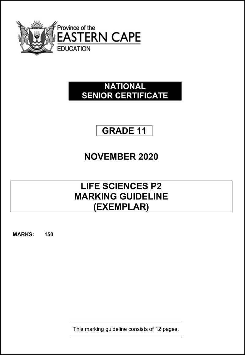 Grade 11 Life Sciences past paper 2020 – life sciences p2 memo gr11 nov2020 end d