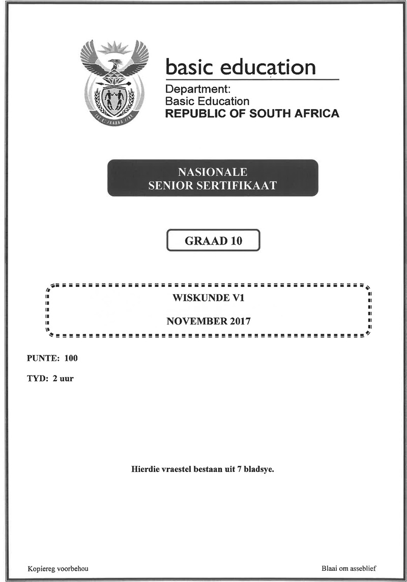 Grade 10 Mathematics past paper 2017 – mathematics p1 grade 10 nov 2017 afr