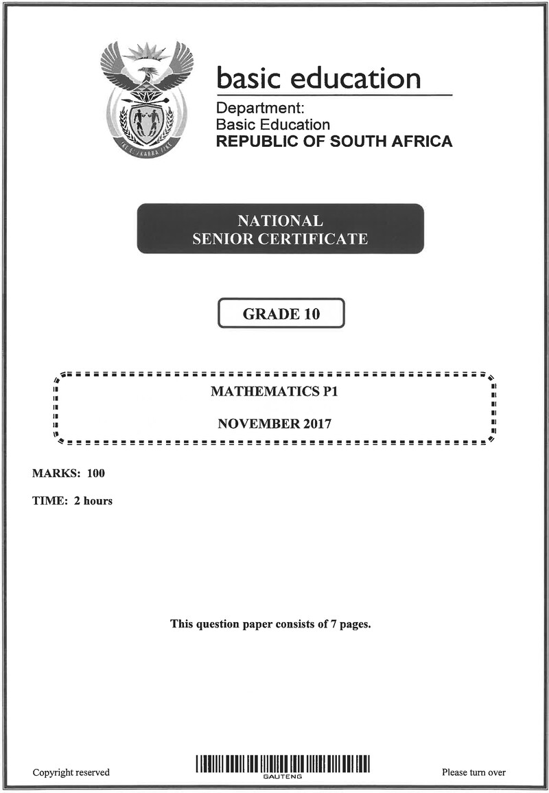 Grade 10 Mathematics past paper 2017 – mathematics p1 grade 10 nov 2017 eng