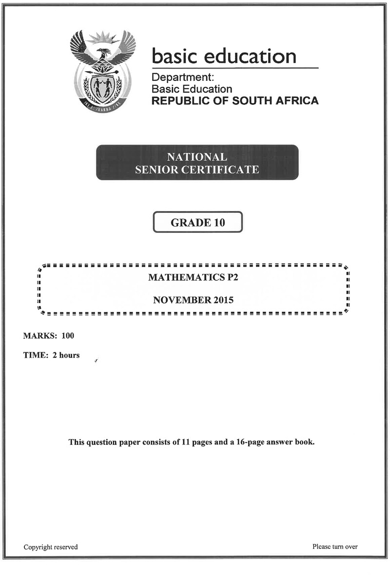 Grade 10 Mathematics past paper 2015 – mathematics p2 grade 10 nov 2015 eng