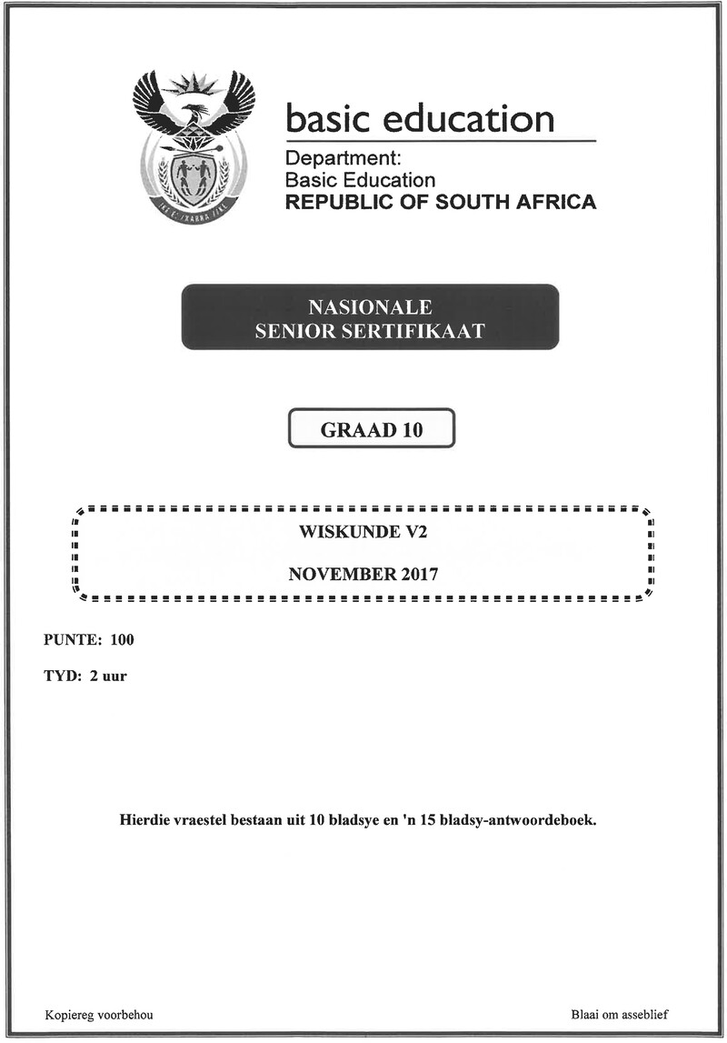 Grade 10 Mathematics past paper 2017 – mathematics p2 grade 10 nov 2017 afr
