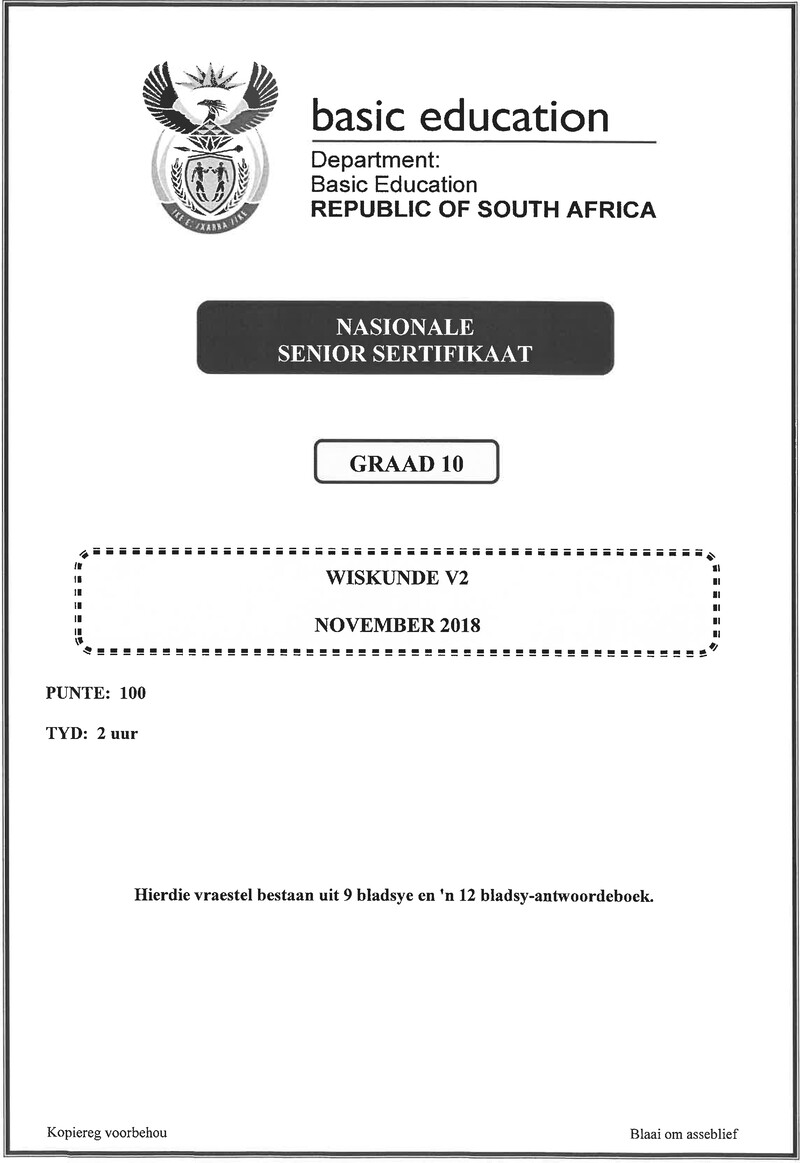 Grade 10 Mathematics past paper 2018 – mathematics p2 grade 10 nov 2018 afr