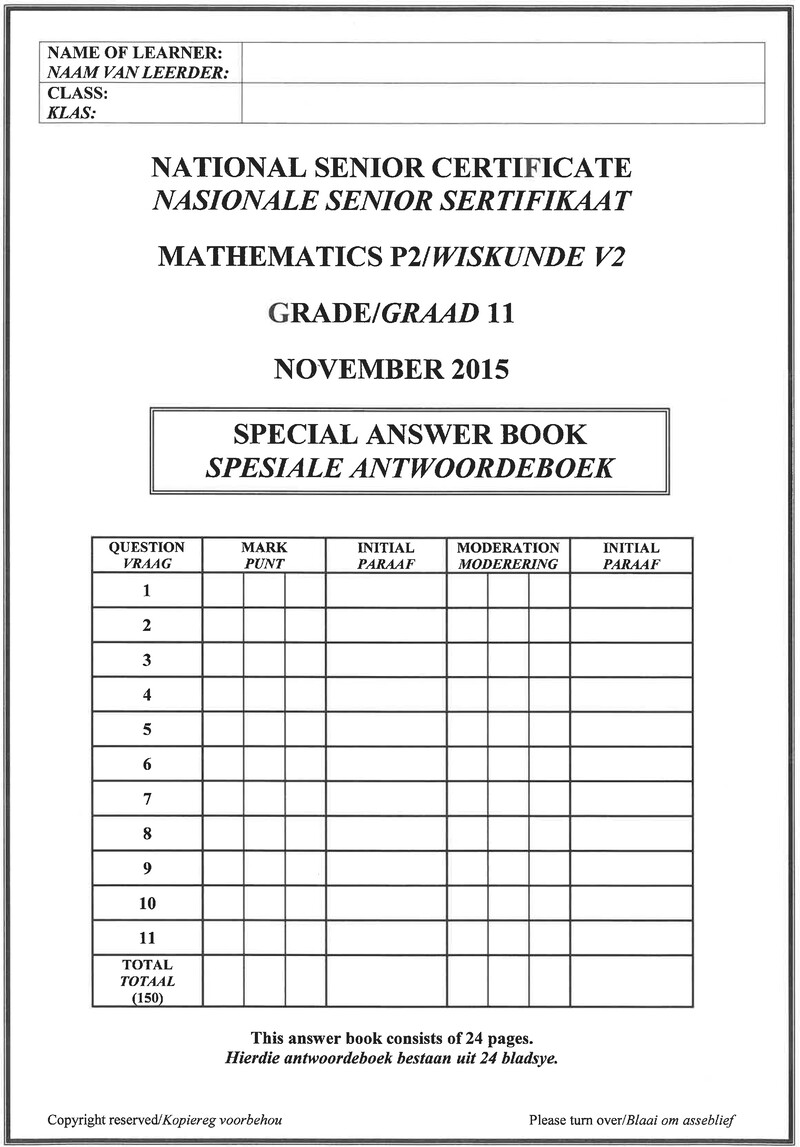 Mathematics P2 Grade 11 Nov 2015 Answer Book Afr Eng