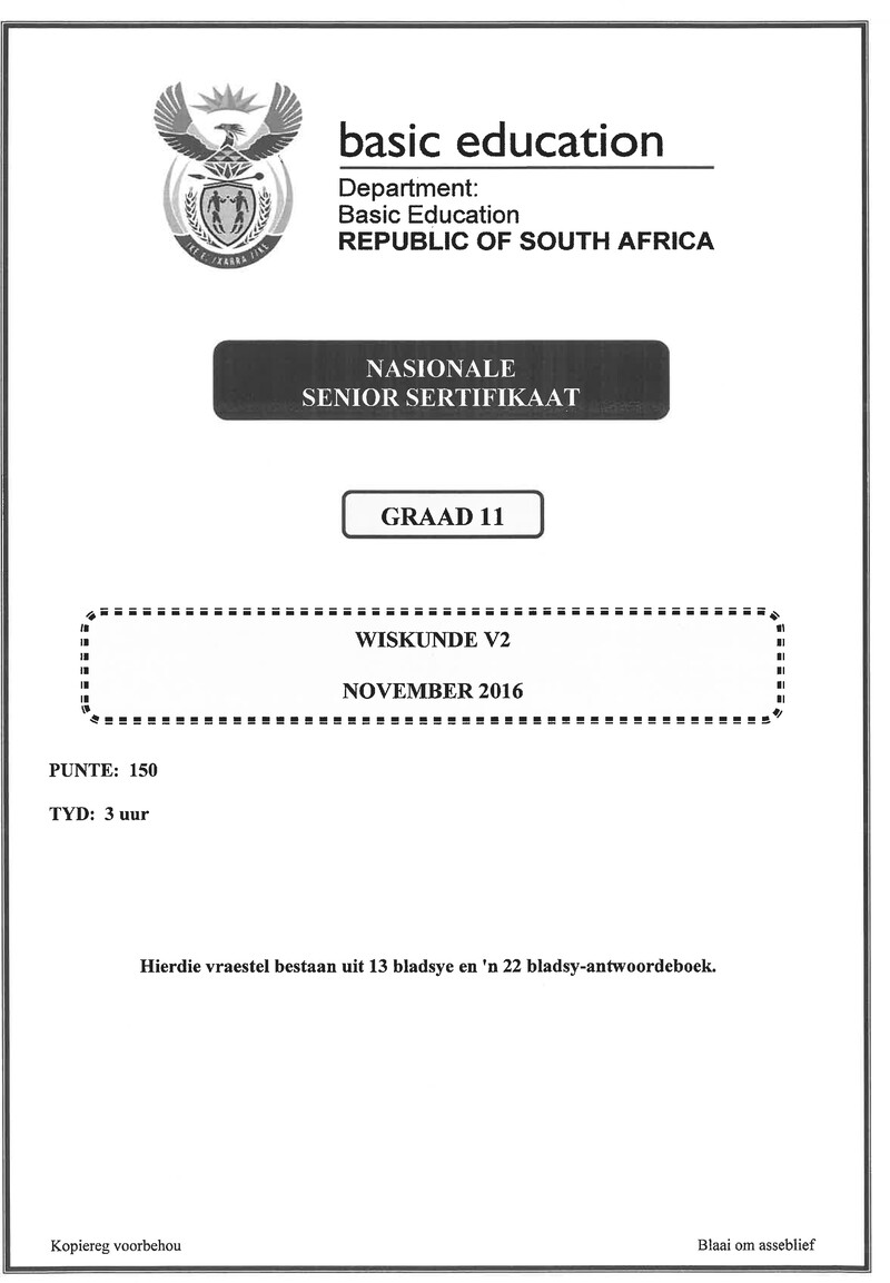 Mathematics P2 Grade 11 Nov 2016 Afr