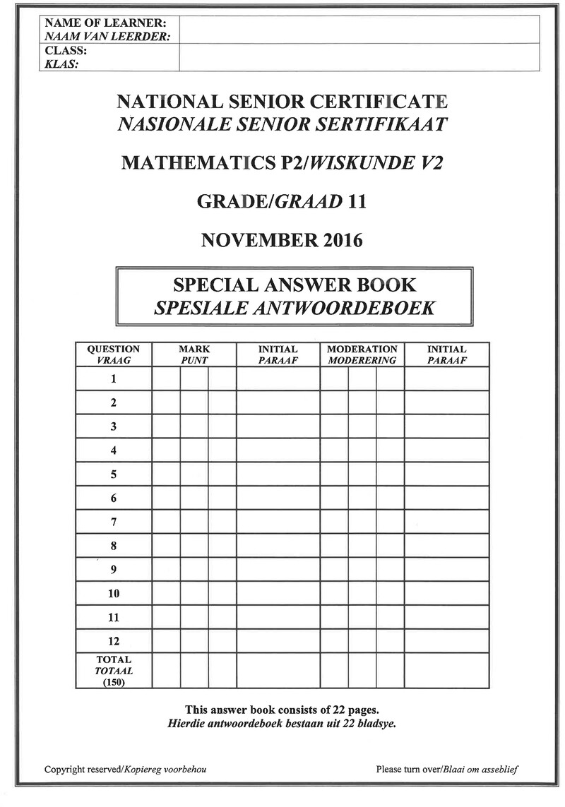 Mathematics P2 Grade 11 Nov 2016 Answer Book Afr Eng