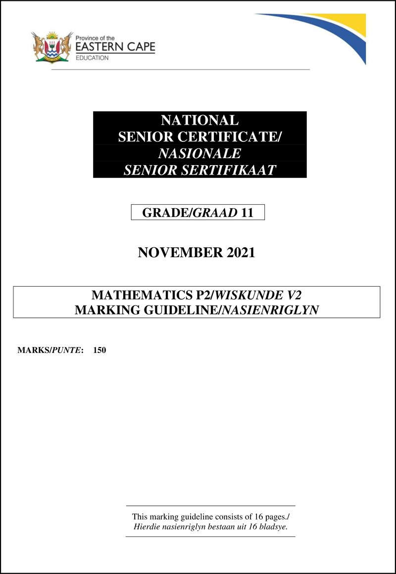 Grade 11 Wiskunde past paper 2022 – maths p2 gr11 memo nov 2022 afr engl translated